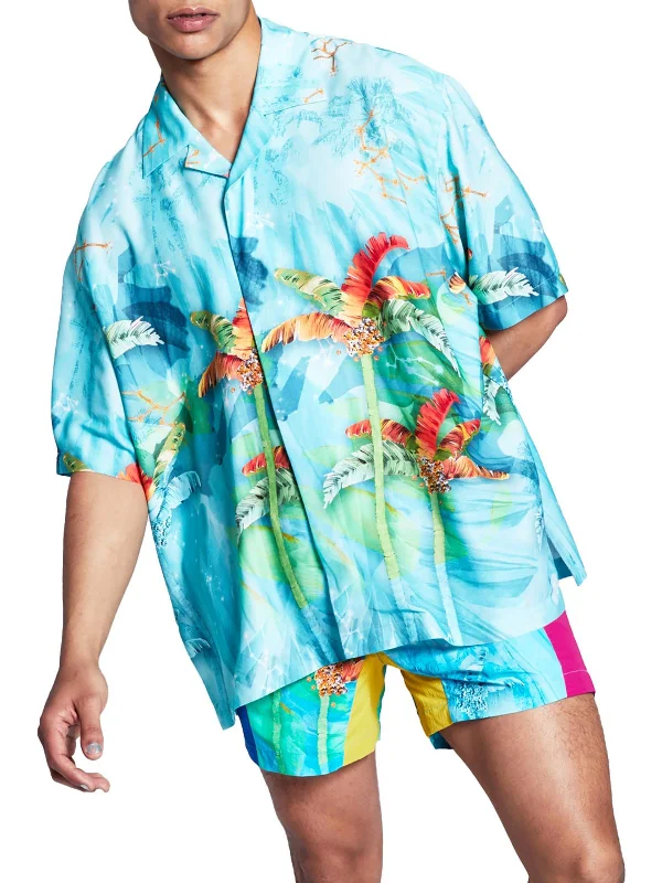 Men's business casual shirt-Mens Collared Printed Hawaiian Print Shirt