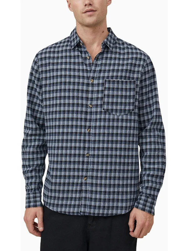 Men's formal striped shirt-Mens Cotton Checkered Button-Down Shirt