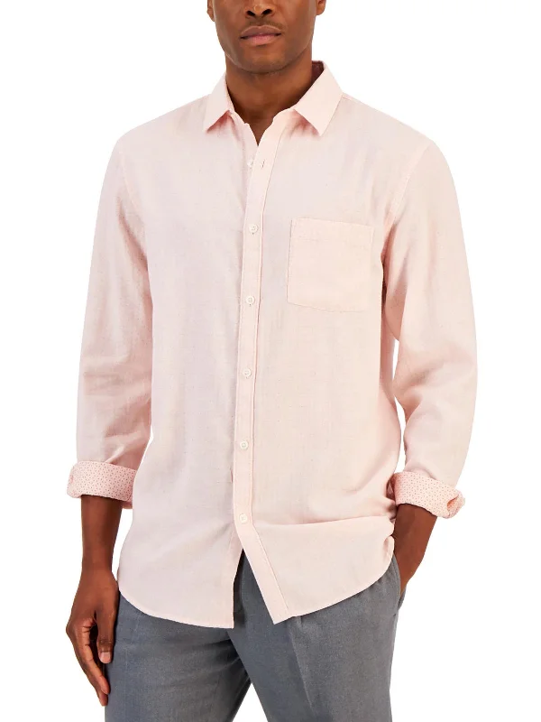 Men's slim tailored shirt-Mens Cotton Pattern Button-Down Shirt