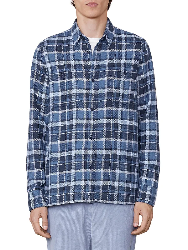 Men's luxury casual shirt-Mens Cotton Plaid Button-Down Shirt