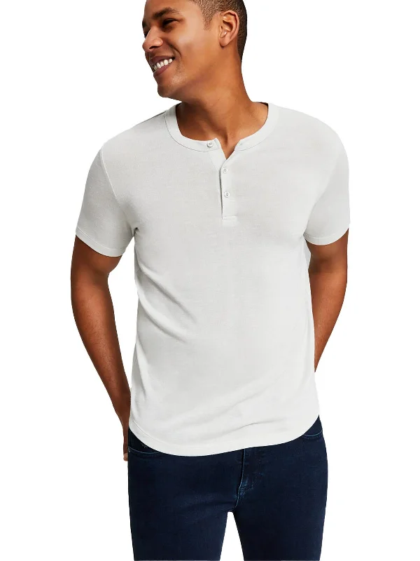 Men's lightweight oxford shirt-Mens Knit Short Sleeves Henley Shirt