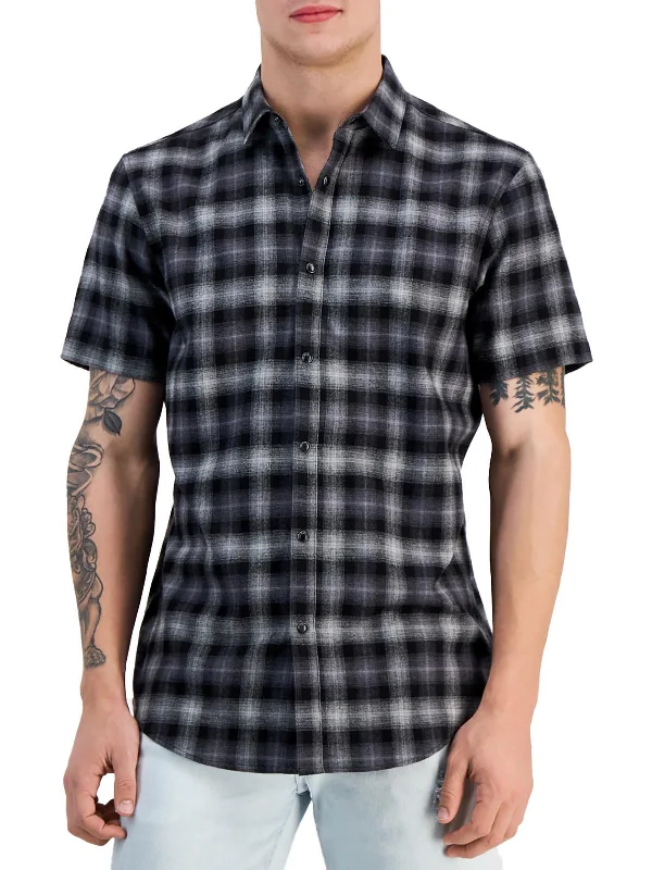 Men's relaxed fit casual shirt-Mens Plaid Collared Button-Down Shirt