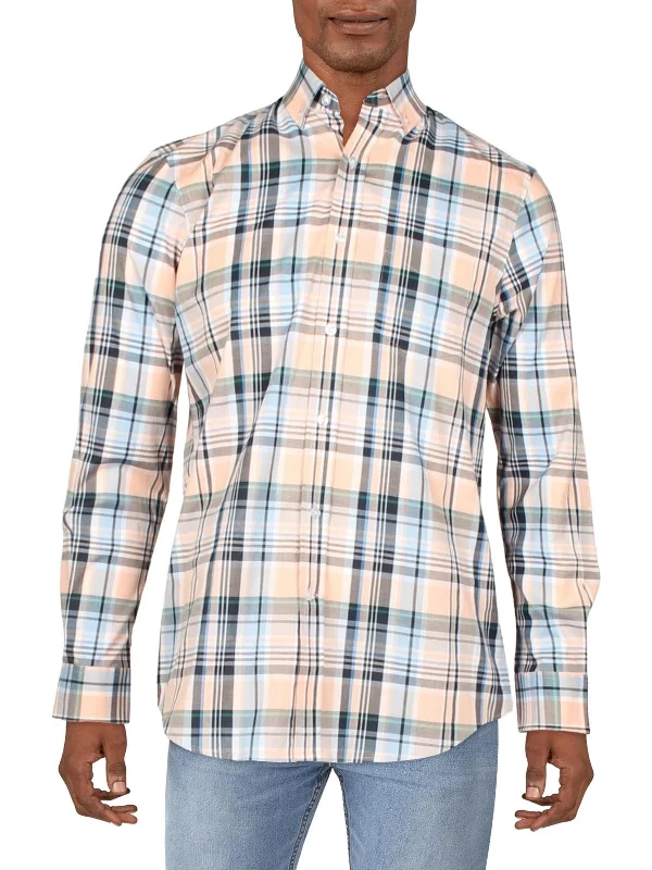 Men's slim plaid shirt-Mens Plaid Stretch Button-Down Shirt