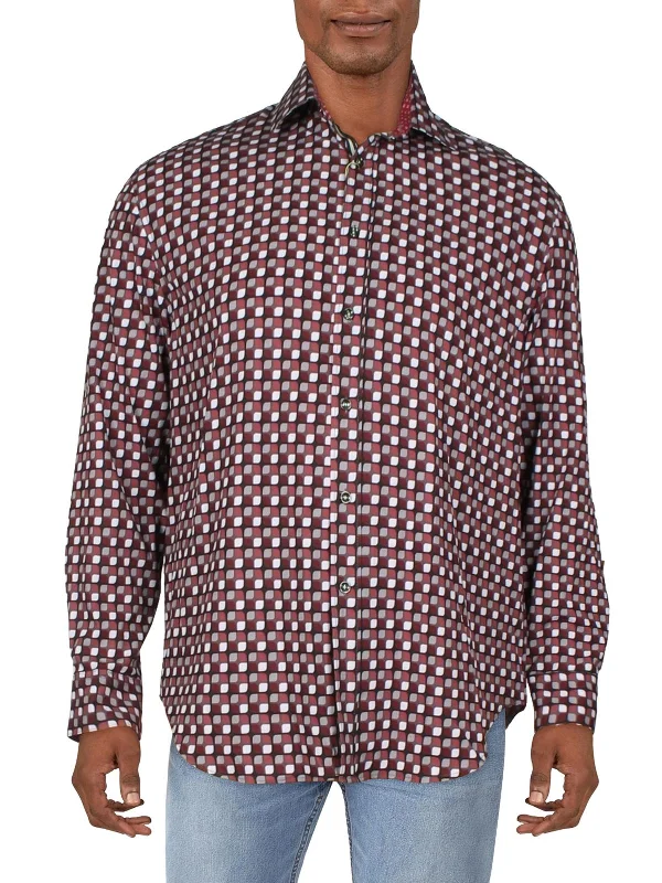 Men's bold denim shirt-Mens Printed Collared Button-Down Shirt