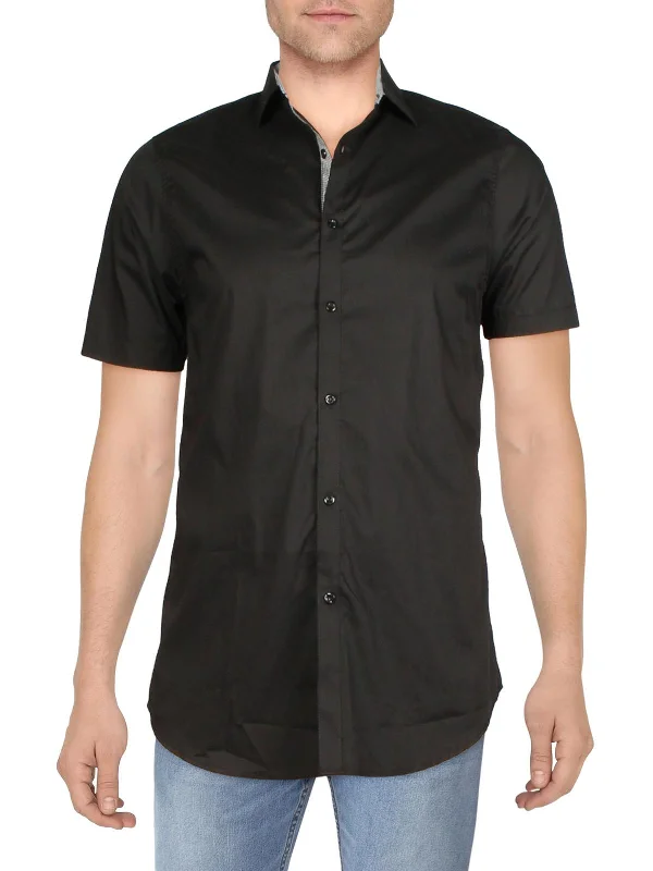 Men's modern checkered shirt-Mens Slim Fit Collared Button-Down Shirt