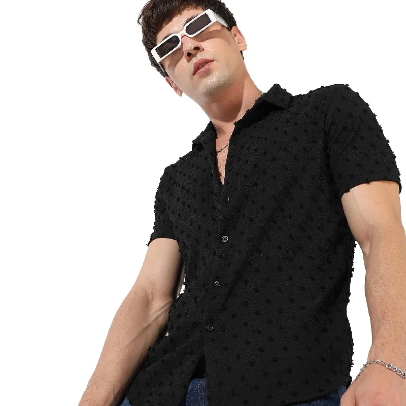 Men's relaxed checkered shirt-Men's Textured Casual Shirt