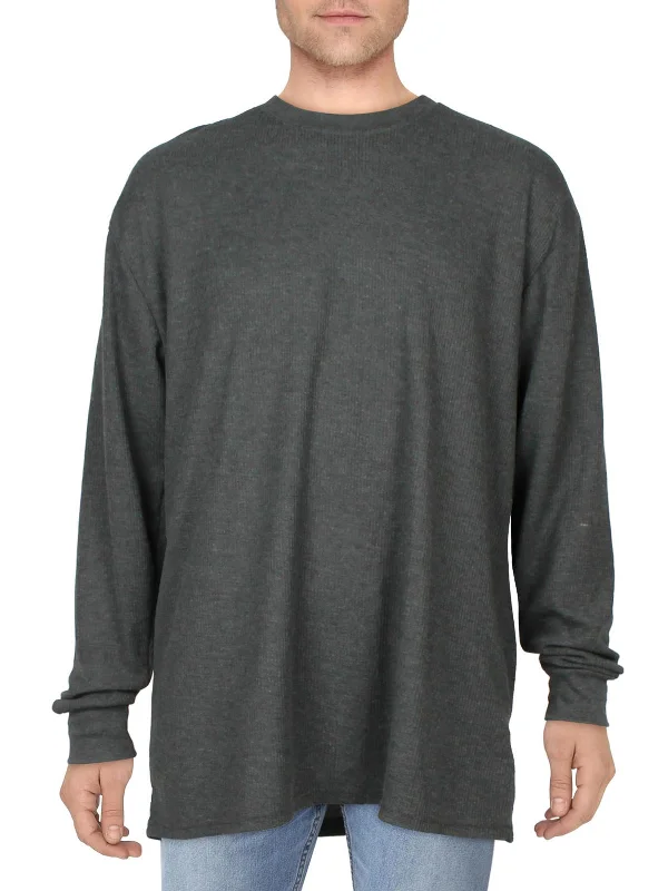 Men's soft business shirt-Mens Textured Pullover Thermal Shirt