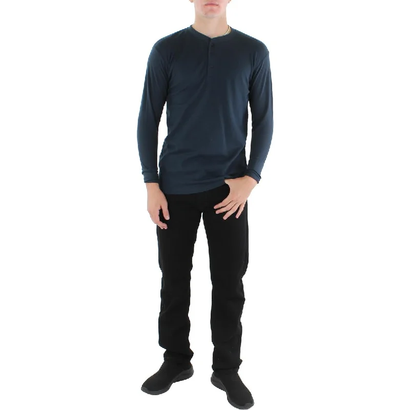 Men's breathable cotton shirt-Mens Thermal 1/4-Placket Long-Sleeve Henley Shirt