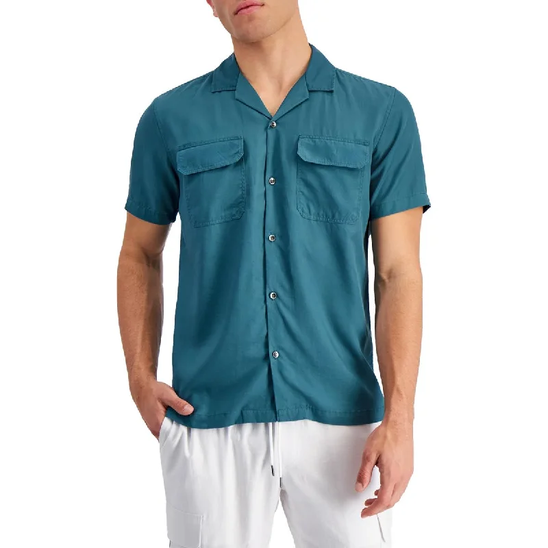 Men's soft linen shirt-Mens Utility Collar Button-Down Shirt