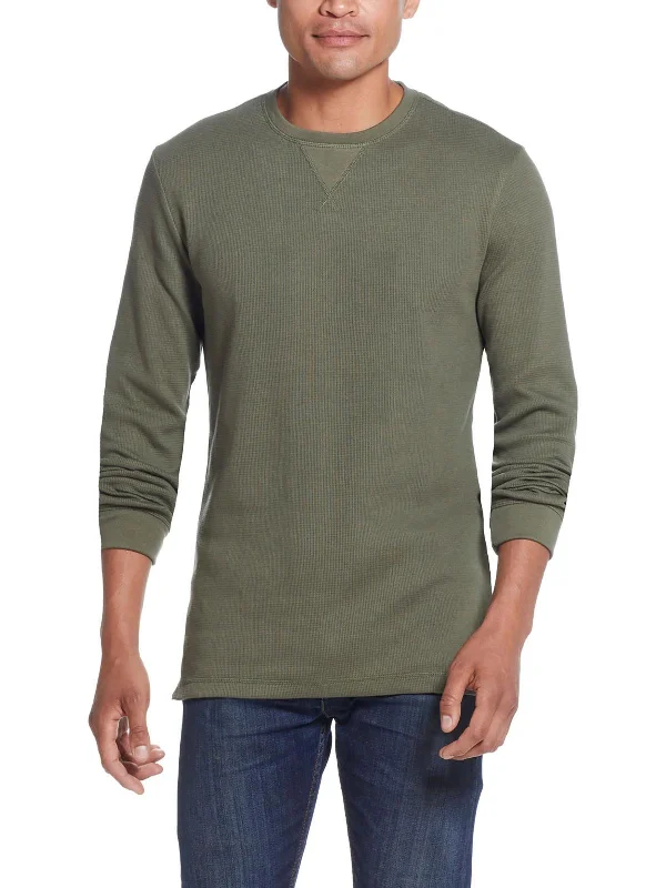 Men's trendy slim shirt-Mens Waffle Crewneck Thermal Shirt