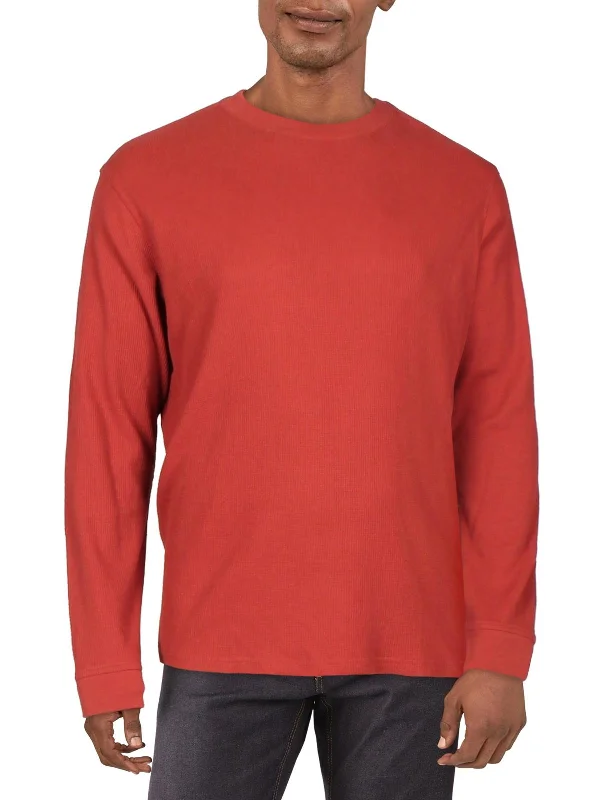 Men's breathable linen shirt-Mens Waffle Knit Crewneck Thermal Shirt