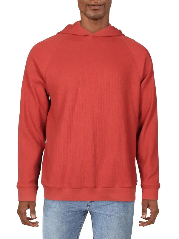 Men's lightweight summer shirt-Mens Waffle Knit Hooded Thermal Shirt