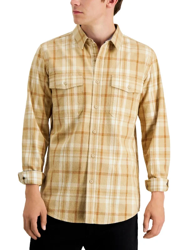 Men's tailored casual shirt-Mitchell Mens Collared Plaid Button-Down Shirt