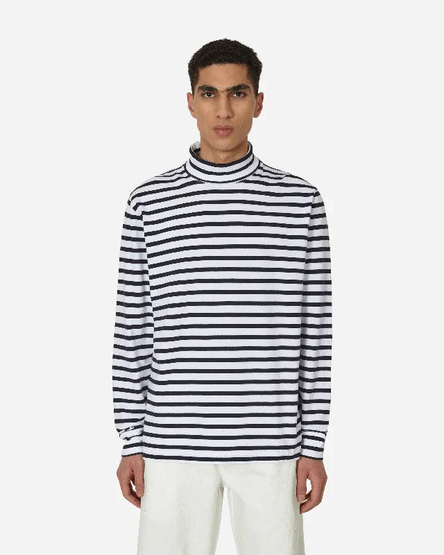 Men's short-sleeve trendy graphic tee-Breton Stripe Turtleneck Navy / White