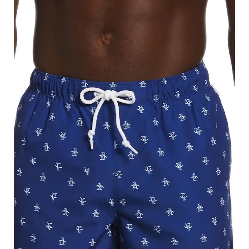 Men's skinny casual pants-Original Penguin Men's Pete Print Swim Shorts Blue Size Small