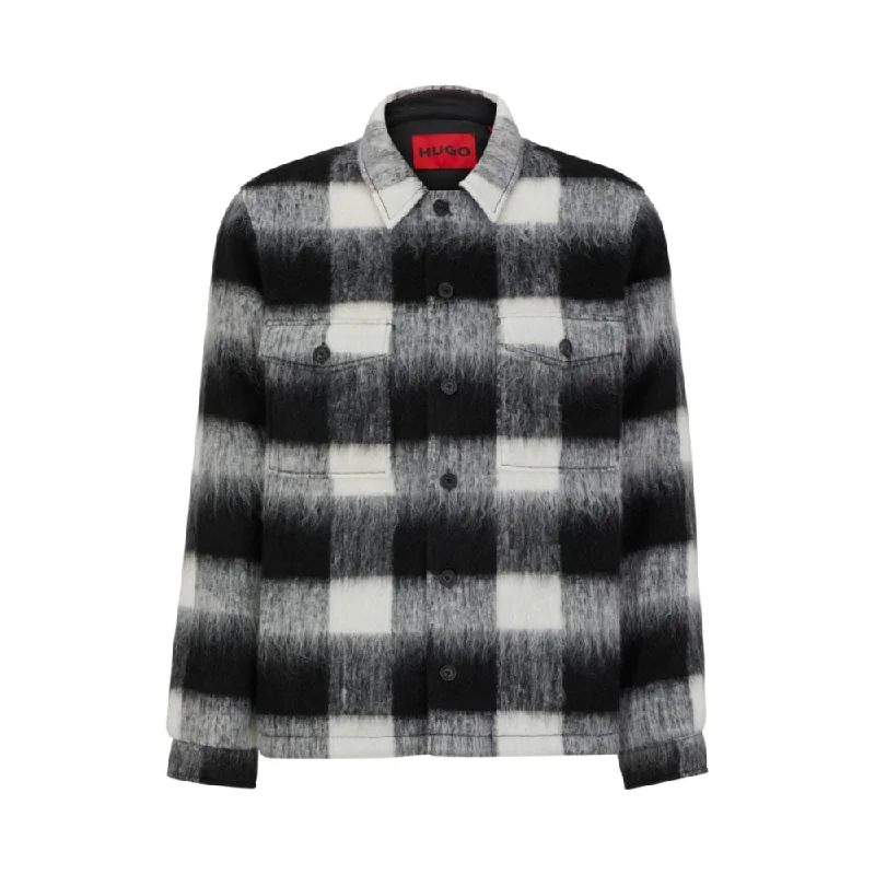 Men's short-sleeve button-up shirt-Oversize-fit overshirt in Glen-check wool-effect fabric