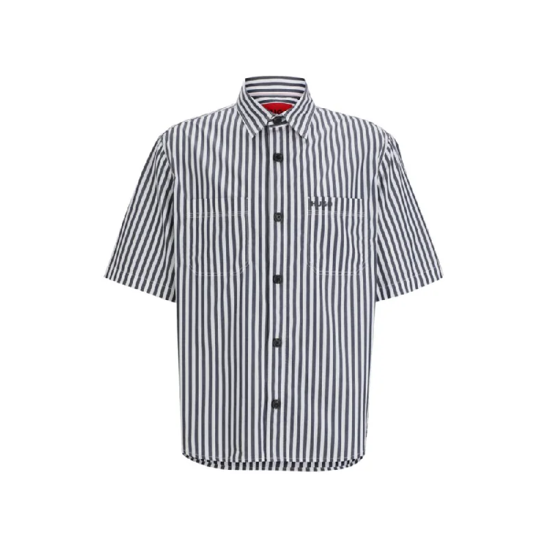 Men's lightweight summer shirt-Oversize-fit shirt in striped cotton chambray