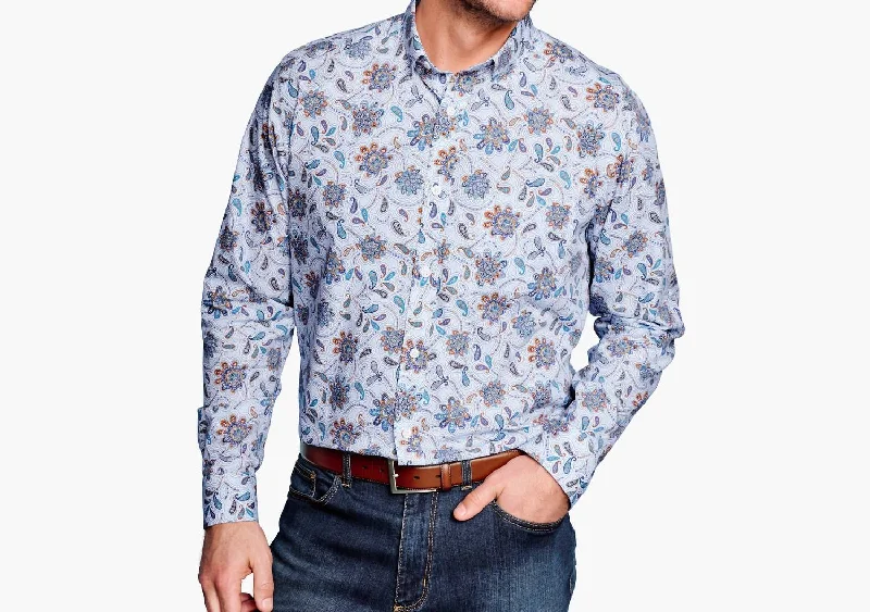 Men's long-sleeve denim shirt-Printed Cotton Shirt In White Martini