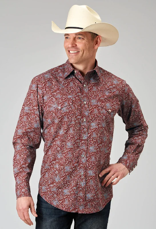 Men's classic cotton shirt-Roper Mens 1896 Vintage Paisley Red 100% Cotton L/S Shirt