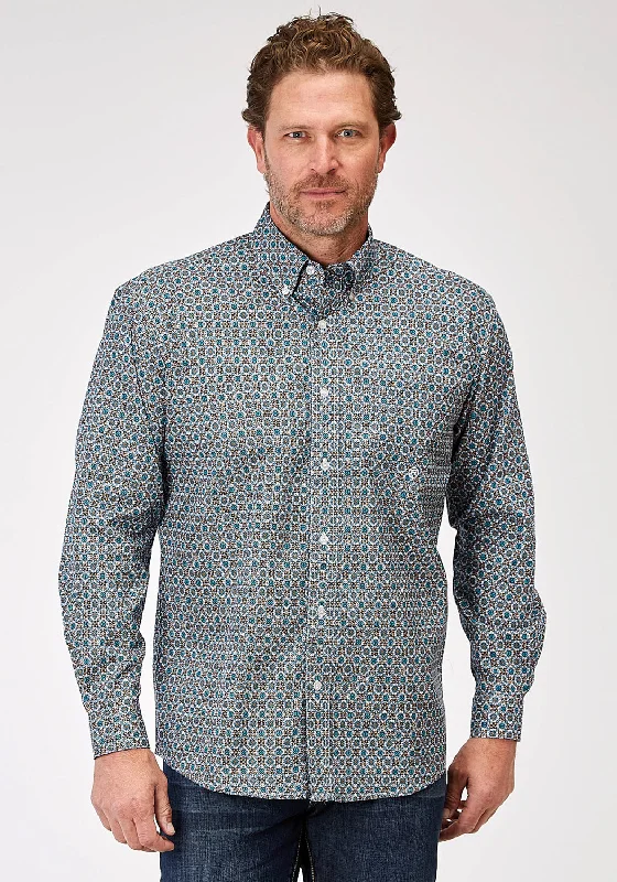 Men's tailored flannel shirt-Roper Mens 1936 Frontier Foulard Multi-Color 100% Cotton 1 Pkt L/S Shirt