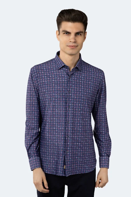 Men's bold checkered shirt-Royal Blue, Red and White Check Box Shirt