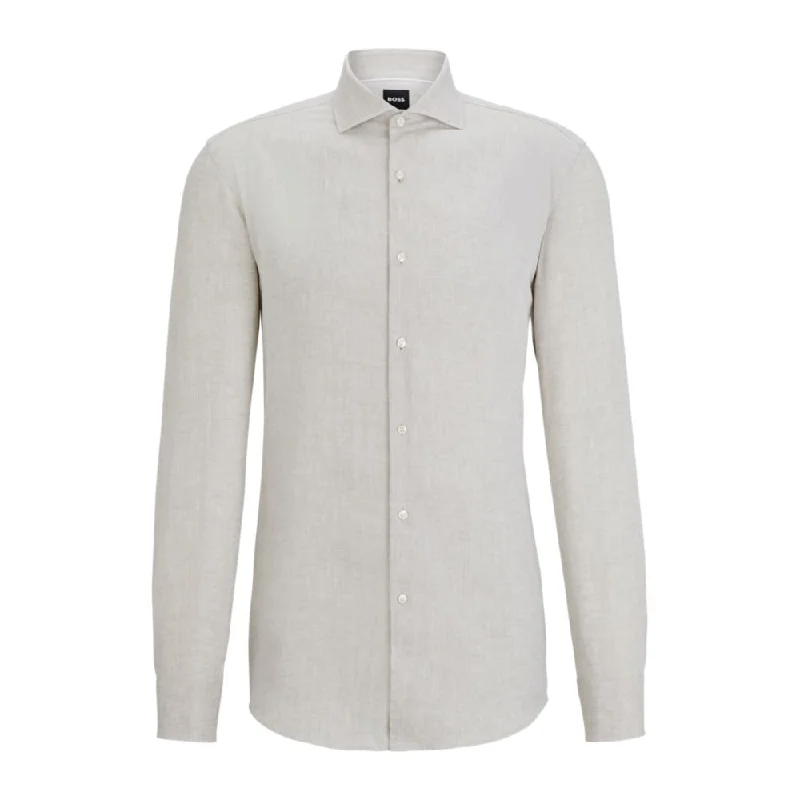 Men's casual striped shirt-Slim-fit shirt in linen with spread collar