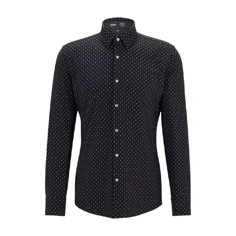 Men's casual linen shirt-Slim-fit shirt in printed performance-stretch material