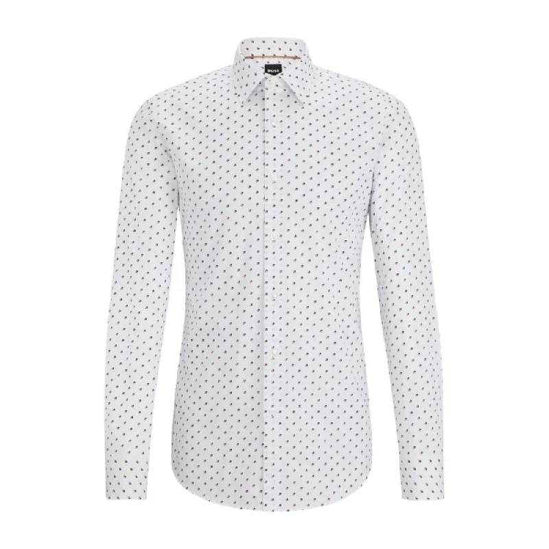 Men's cotton oxford shirt-Slim-fit shirt in printed stretch cotton