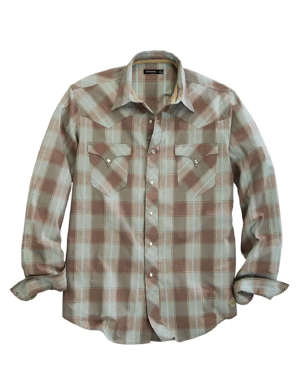 Men's classic formal shirt-Tin Haul Mens Sand Check Dobby Brown 100% Cotton L/S Shirt