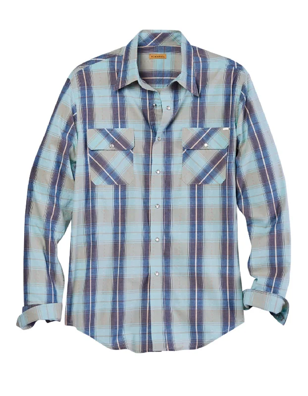 Men's slim casual shirt-Tin Haul Mens Vintage Dobby Plaid Blue 100% Cotton L/S Shirt