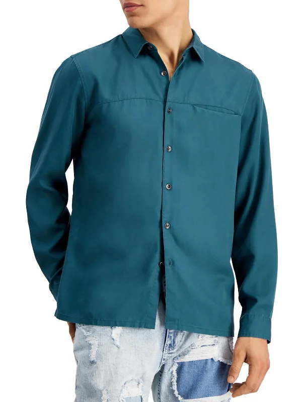 Men's modern linen shirt-Toby Mens Lyocell Woven Button-Down Shirt