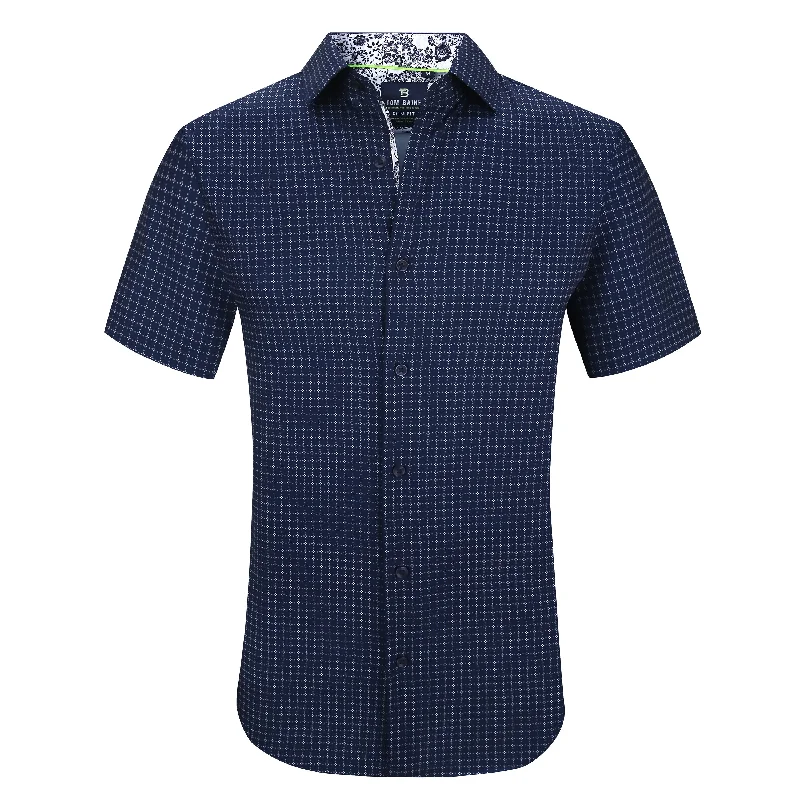 Men's trendy slim shirt-Tom Baine Slim Fit Short Sleeve Performance Stretch Button Down