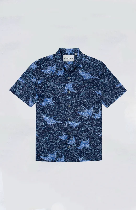 Men's bold denim shirt-Tori Richard - Manta Waves Aloha Shirt