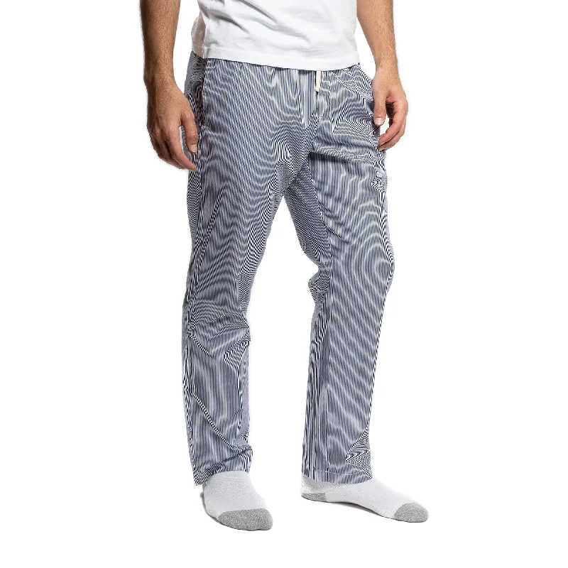 Men's relaxed slim pants-Cotton Pajama Pants - Navy Stripe