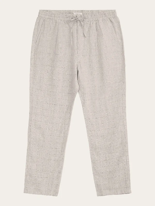 Men's trendy jogger pants-FIG loose checked linen pants - GOTS/Vegan - Light feather gray