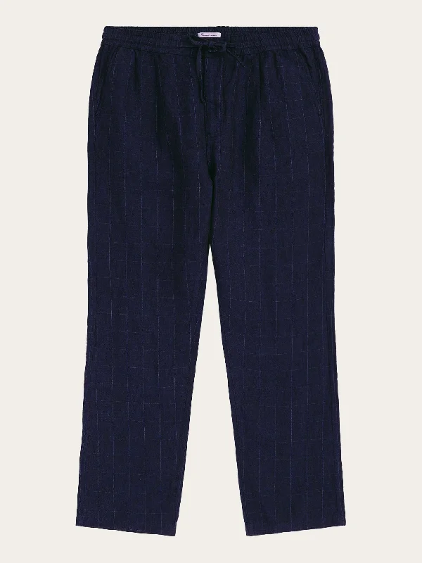 Men's comfy slim pants-FIG loose checked linen pants - GOTS/Vegan - Night Sky