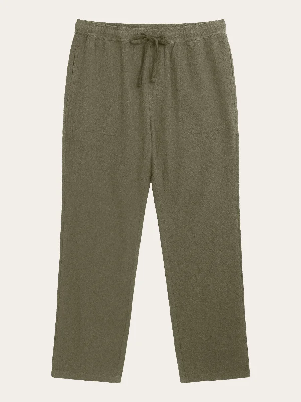 Men's relaxed jeans-FIG loose crushed cotton pants - GOTS/Vegan - Burned Olive