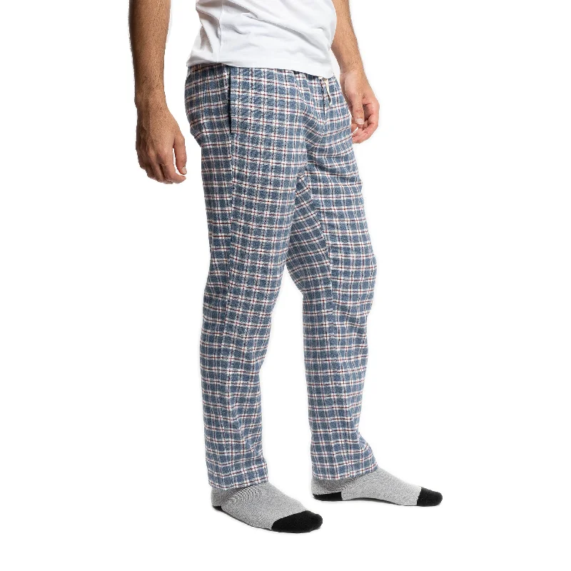 Men's lightweight chino pants-Flannel Pajama Pants -  Navy Windowpane