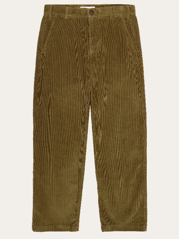 Men's classic cargo pants-FLINT wide corduroy chino pants - Dark Olive