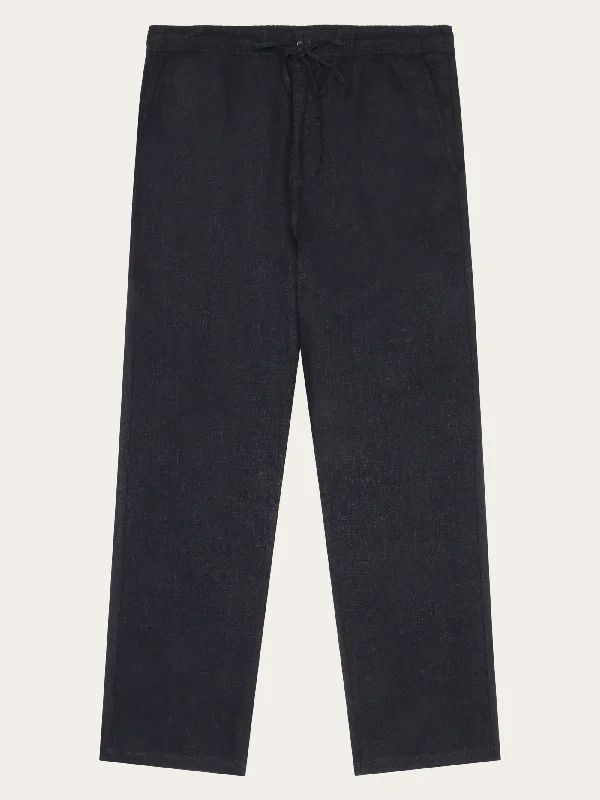 Men's dark khaki pants-Loose linen pant - Black Jet