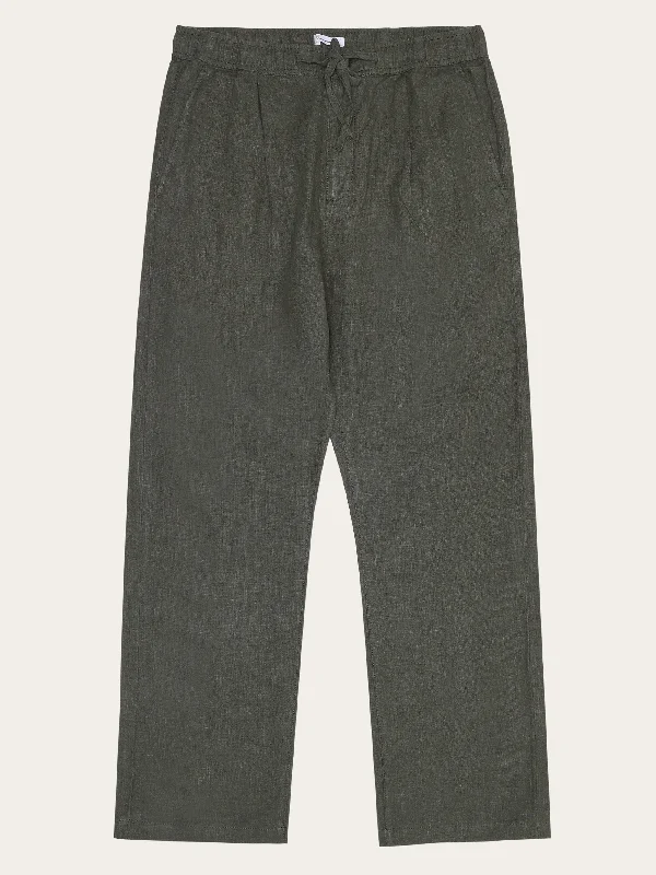 Men's skinny casual pants-Loose linen pant - Burned Olive