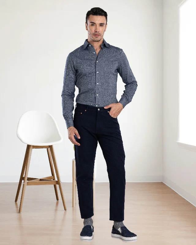 Men's casual slim pants-Navy Wool Jeans