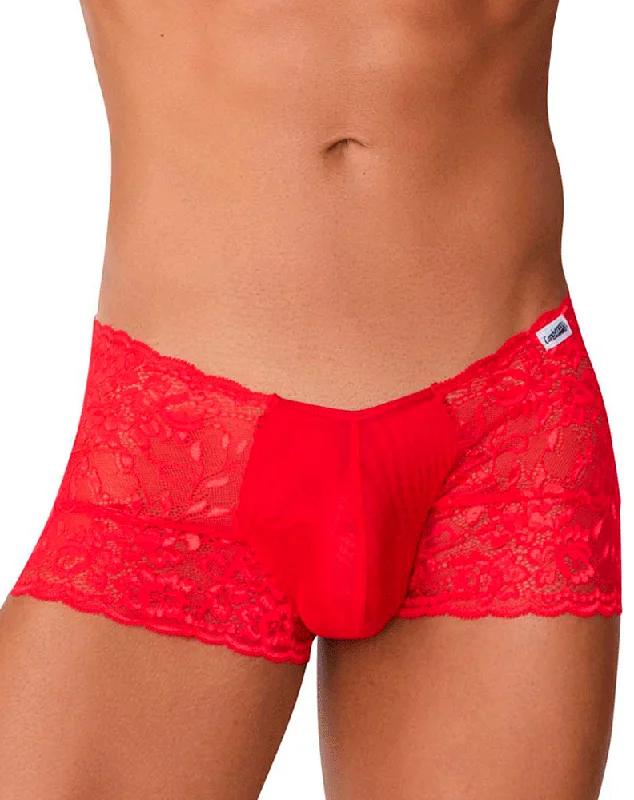 men's seamless boxer shorts for no lines-Candyman 99745 Lace Trunks Red