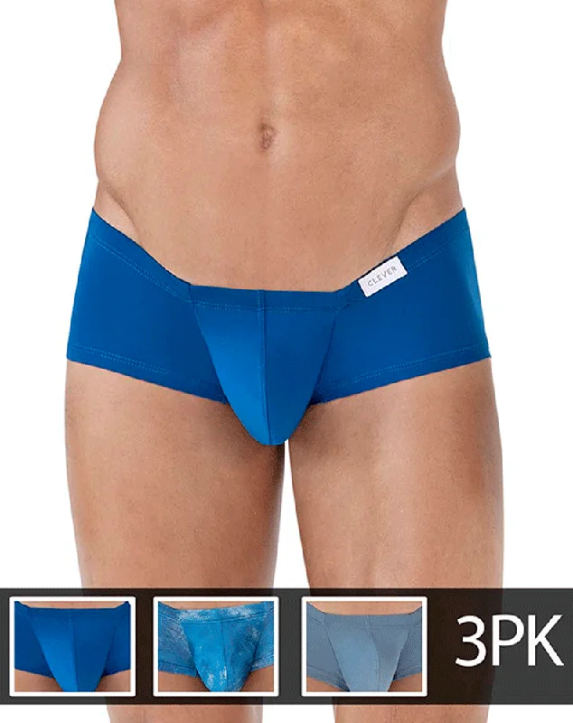 men's supportive trunks-Clever 229931 3pk Australian Latin Trunks Petrol Blue-dark Blue-gray