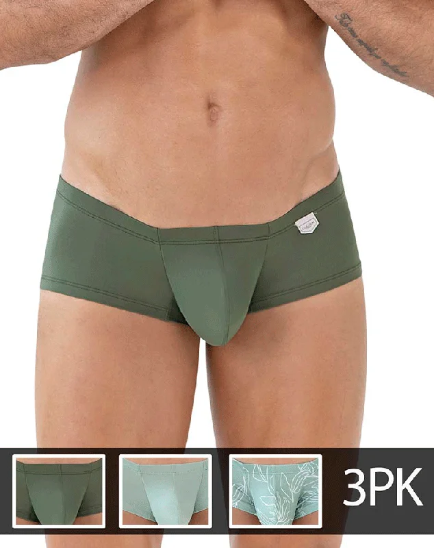 men's premium trunks pack-Clever 229934 3pk Australian Latin Trunks Olive Green-dark Green-green