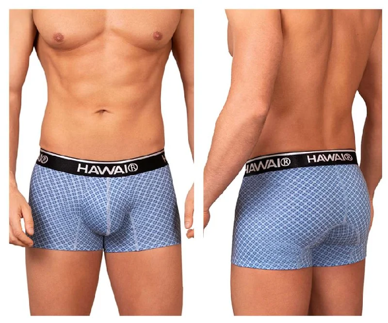 men's high-waisted underwear for support-HAWAI 42421 Printed Trunks Color Blue