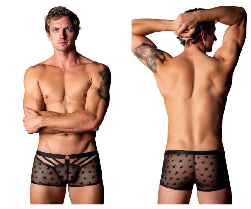 men's lightweight boxer briefs for ease-Male Power 122-291 Love Star Short with Ring Color Black