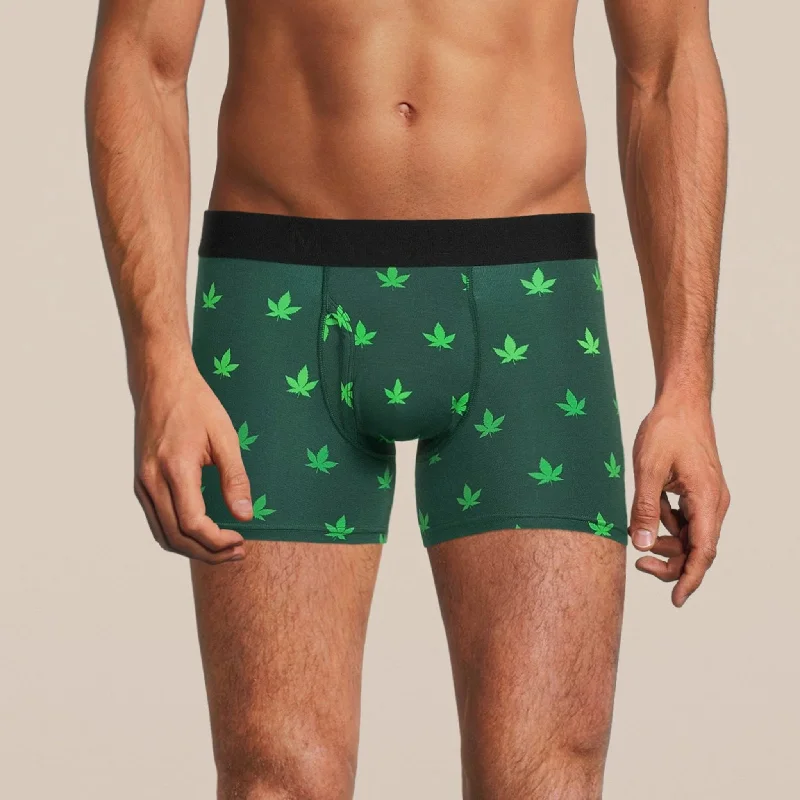 men's slim-fit underwear for tight jeans-Men's Weed Boxer Brief Underwear with Pouch