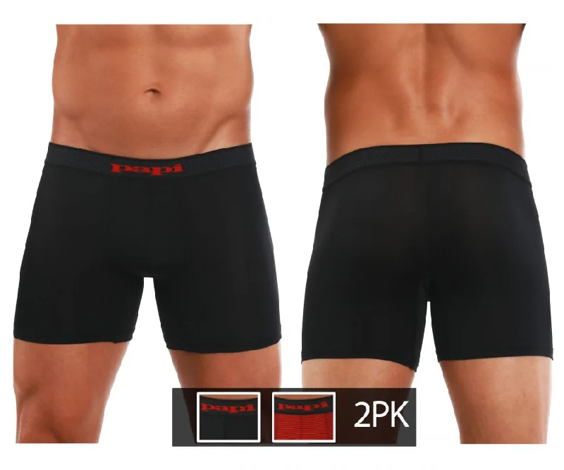 men's lightweight boxer briefs for ease-Papi 626185-982 Cool2 2PK Solid Boxer Briefs Color Black-Red