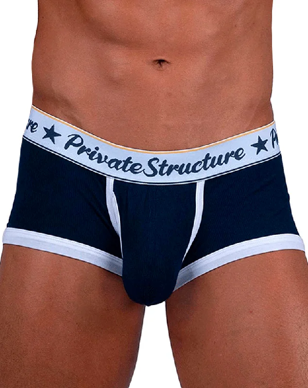 men's patterned briefs for flair-Private Structure Scus4530 Classic Mid Waist Trunks Navy